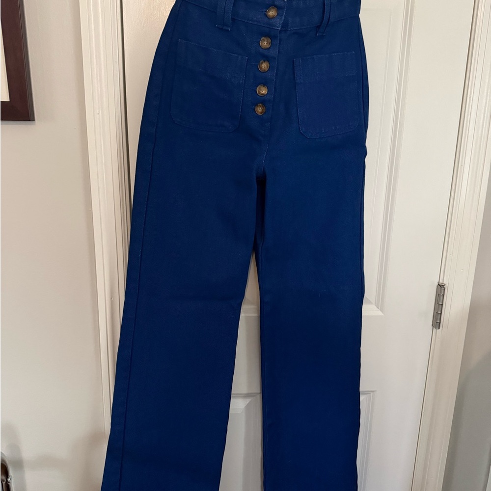Sézane Chuck Trousers Blue Patch Pocket Jeans Size 2 / FR 34 High Rise